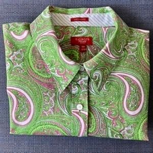 Talbots Haberdashery Wrinkle Resistant Green and Pink Paisley 10P